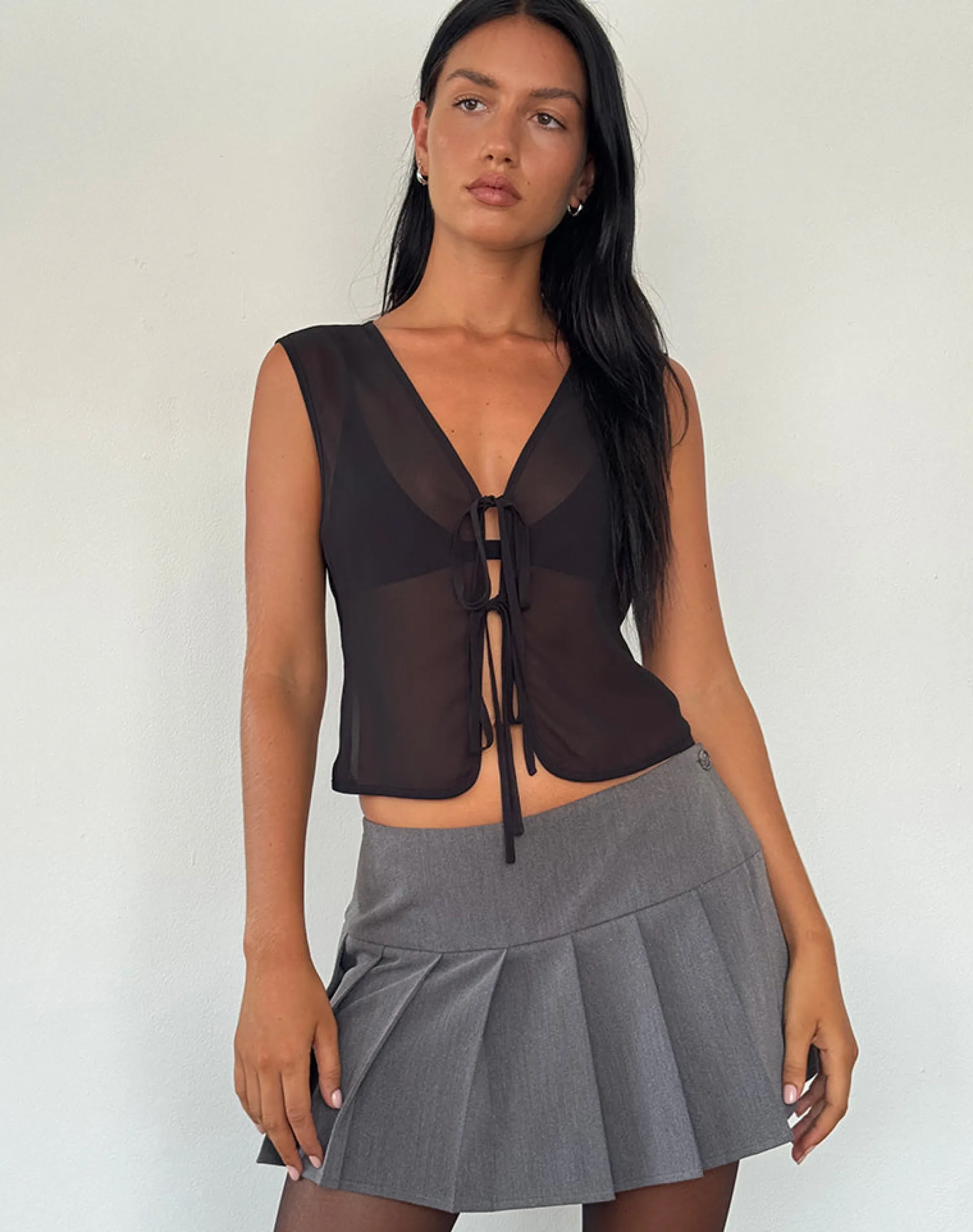 Motel Rocks Going Out Tops-Kayve Tie Front Top in Chiffon Black ChiffonBlack