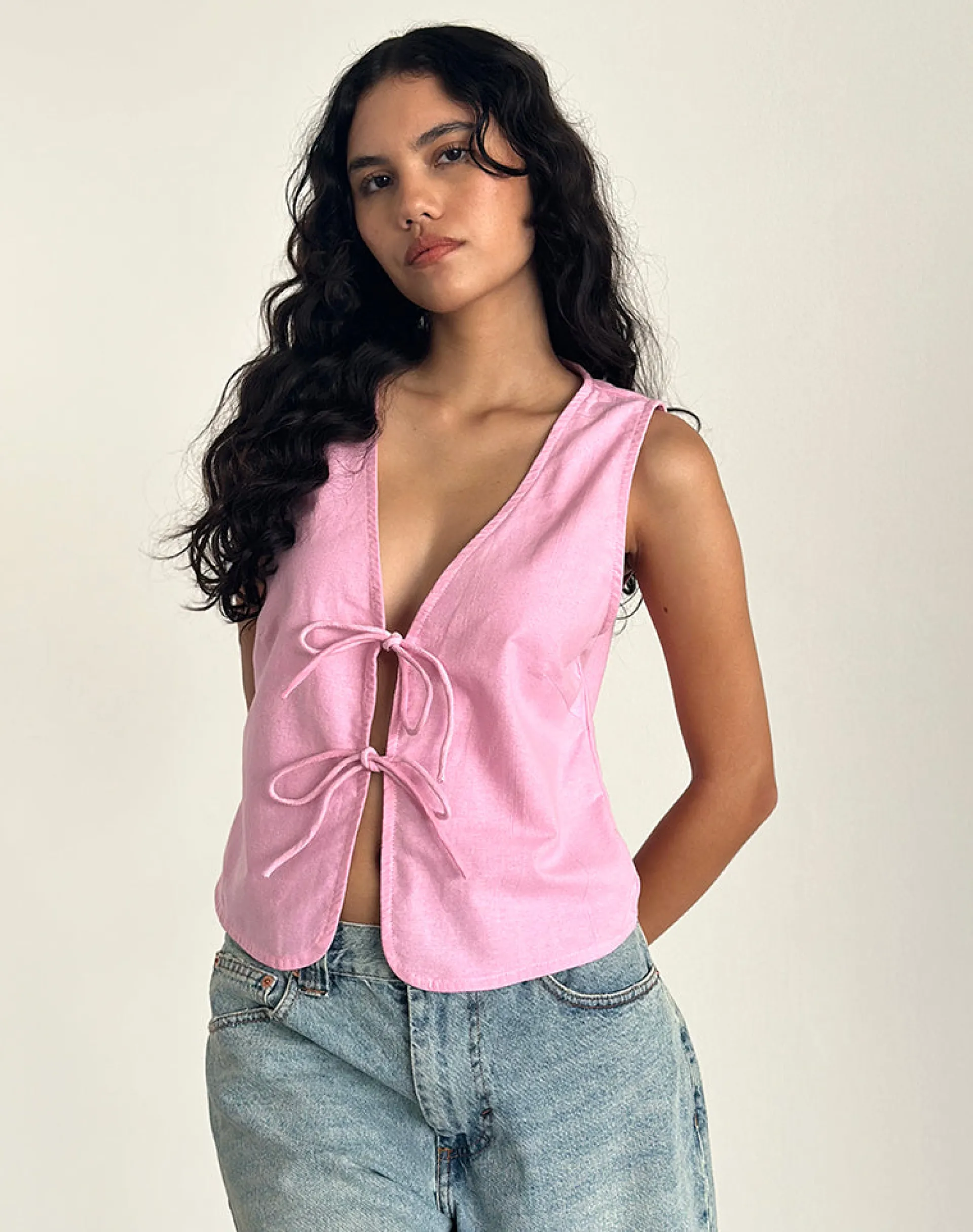 Motel Rocks Basic Tops | Going Out Tops-Kayve Tie Front Top in Flamingo Pink FlamingoPink