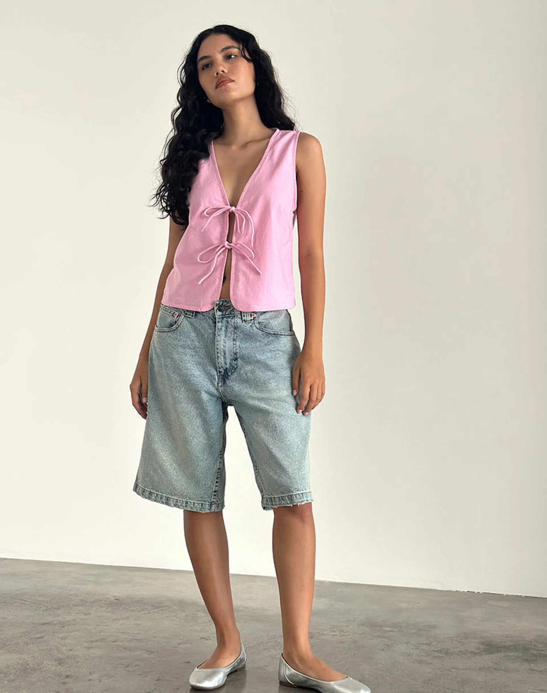 Motel Rocks Basic Tops | Going Out Tops-Kayve Tie Front Top in Flamingo Pink FlamingoPink