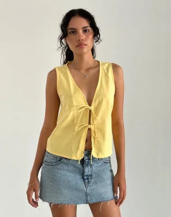 Motel Rocks Vest Tops-Kayve Tie Front Top in Lemonade