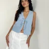 Motel Rocks Vest Tops | Shirts And Blouses-Kayve Tie Front Top in Nantucket Blue NantucketBlue