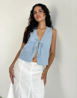 Motel Rocks Vest Tops | Shirts And Blouses-Kayve Tie Front Top in Nantucket Blue NantucketBlue