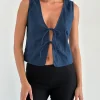 Motel Rocks Going Out Tops-Kayve Tie Front Top in navy