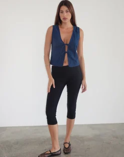 Motel Rocks Going Out Tops-Kayve Tie Front Top in navy