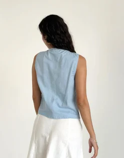 Motel Rocks Vest Tops | Shirts And Blouses-Kayve Tie Front Top in Nantucket Blue NantucketBlue