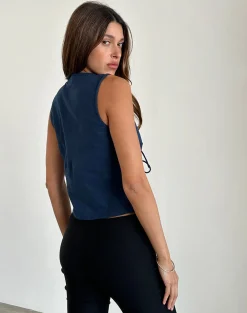 Motel Rocks Going Out Tops-Kayve Tie Front Top in navy