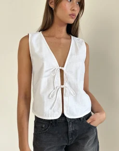 Motel Rocks Vest Tops-Kayve Tie Front Top in Off White OffWhite