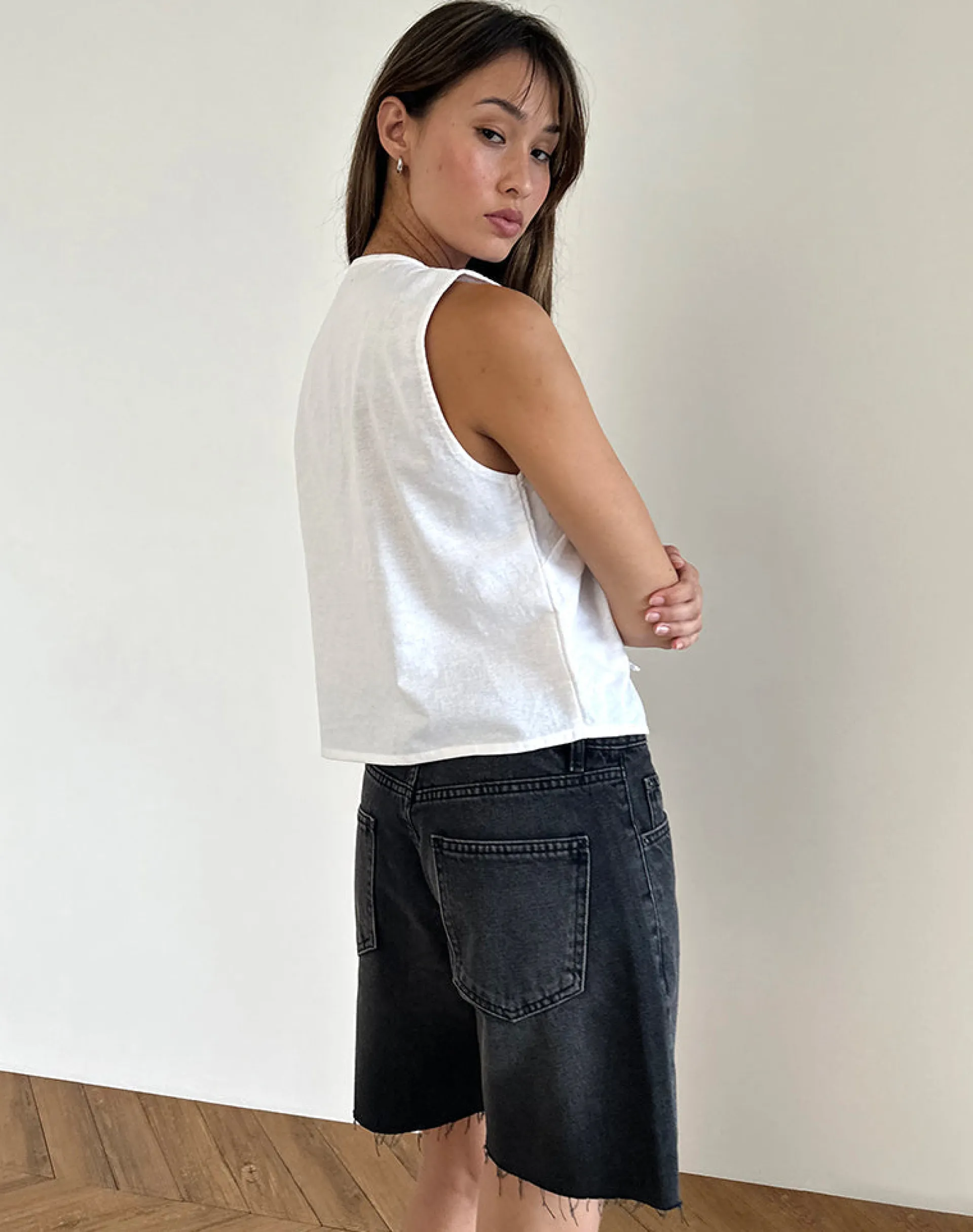 Motel Rocks Vest Tops-Kayve Tie Front Top in Off White OffWhite