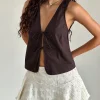 Motel Rocks Vest Tops | Going Out Tops-Kayve Tie Front Top in Poplin Deep Mahogany PoplinDeepMahogany