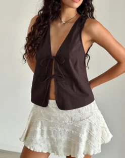 Motel Rocks Vest Tops | Going Out Tops-Kayve Tie Front Top in Poplin Deep Mahogany PoplinDeepMahogany