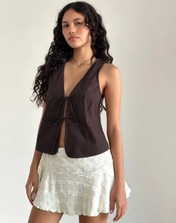 Motel Rocks Vest Tops | Going Out Tops-Kayve Tie Front Top in Poplin Deep Mahogany PoplinDeepMahogany