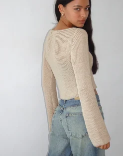 Motel Rocks Jumpers | Cardigans-Kazayo Long Sleeve Knit Top in Natural