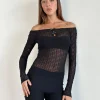 Motel Rocks Going Out Tops-Kazi Bardot Top in Crinkle Black CrinkleBlack