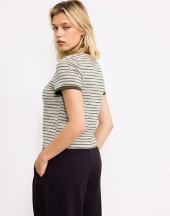 Motel Rocks Basic Tops | Printed Tops-Keiko Top in Stripe Jersey Tonal Brown StripeJerseyTonalBrown