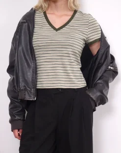 Motel Rocks Basic Tops | Printed Tops-Keiko Top in Stripe Jersey Tonal Brown StripeJerseyTonalBrown