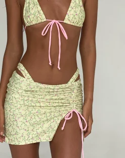 Motel Rocks Mini Skirts-Kelsi Swim Skirt in Paisley Yellow