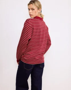 Motel Rocks Shirts And Blouses | Long Sleeve Tops-Kemillau Baggy Shirt in Burgundy with White Stripes BurgundywithWhiteStripes