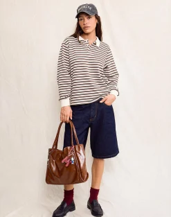 Motel Rocks Shirts And Blouses-Kemillau Baggy Shirt in Brown with White Stripes BrownwithWhiteStripes