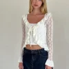 Motel Rocks Cardigans-Kenira Cardigan in Pointelle Knit Birch Cream
