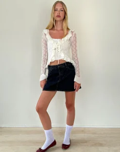 Motel Rocks Cardigans-Kenira Cardigan in Pointelle Knit Birch Cream