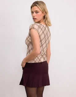 Motel Rocks Pleated Skirts | Mini Skirts-Keripa Pleat Mini Skirt in Redwood