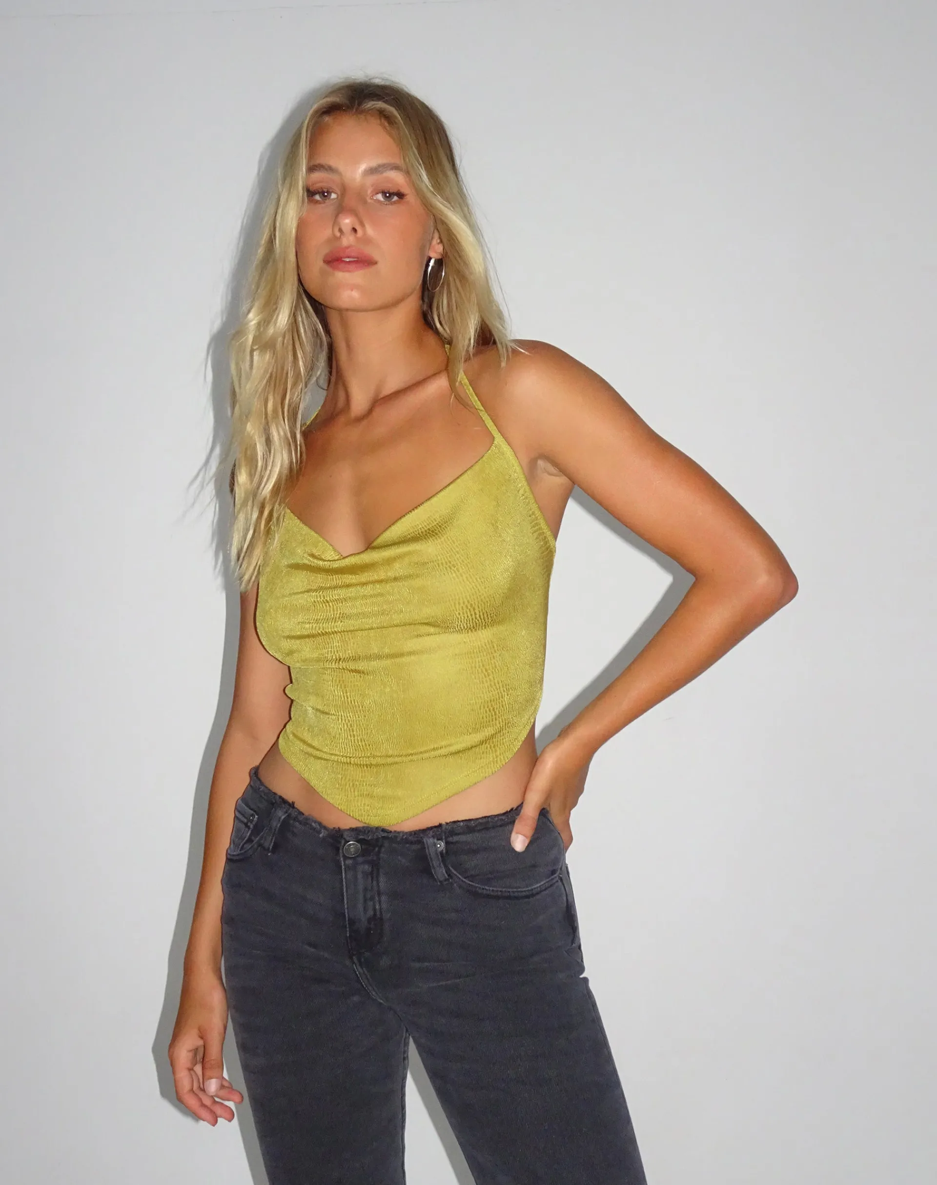 Motel Rocks Vest Tops-Ketia Crop Top in Green Moss GreenMoss