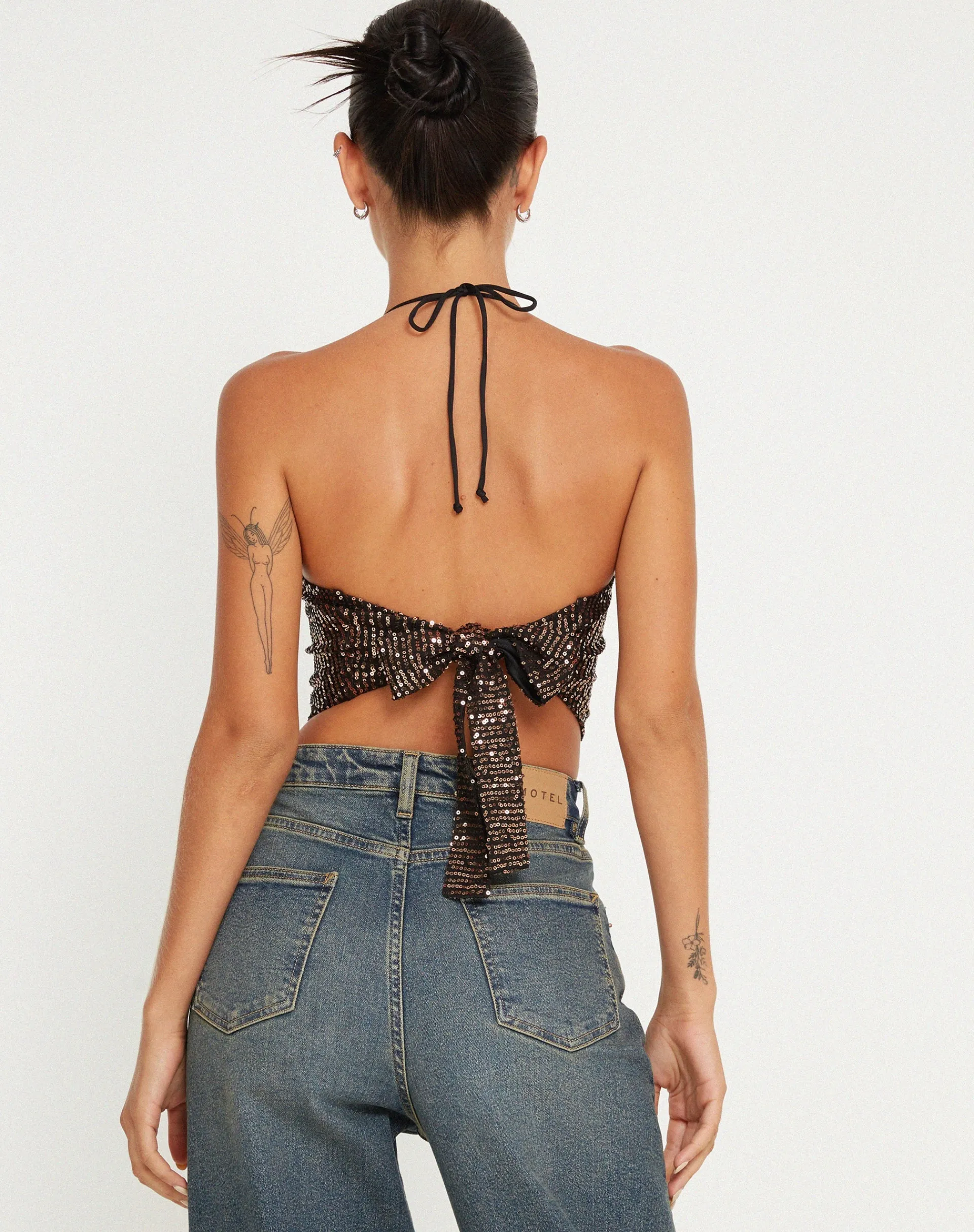 Motel Rocks Going Out Tops-Ketida Crop Top in Drape Sequin Copper DrapeSequinCopper