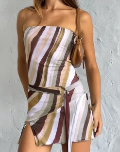 Motel Rocks Printed Dresses | Day Dresses-Kevsra Bandeau Mini Dress in Mesh Wiggle Sunset MeshWiggleSunset