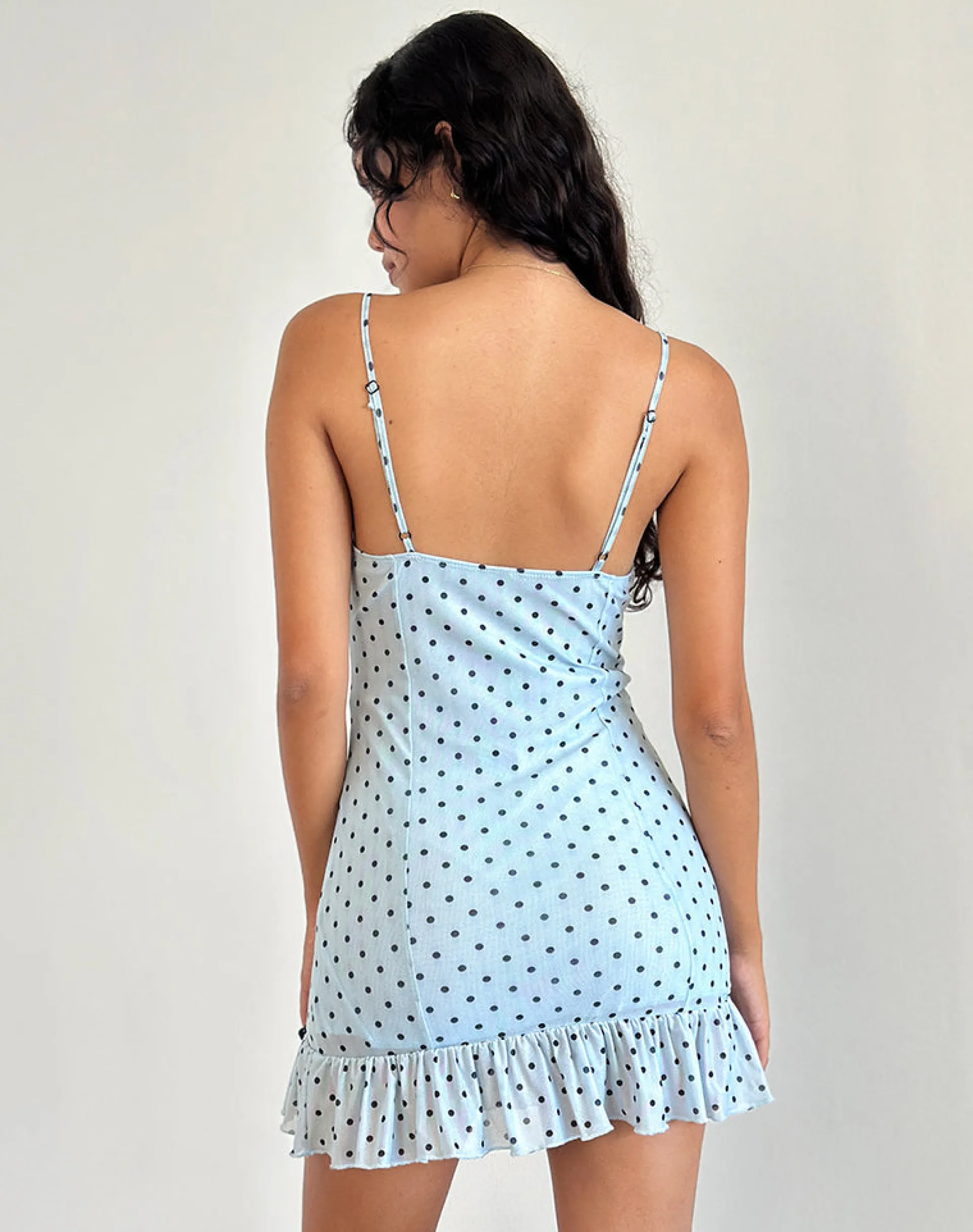 Motel Rocks Printed Dresses | Mini Dresses-Khalil Mini Dress in Blue Black Basic Polka