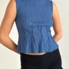 Motel Rocks Tailoring | Going Out Tops-Kimbra Sleeveless Top in Textured Blue TexturedBlue