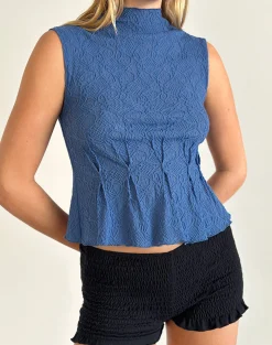 Motel Rocks Tailoring | Going Out Tops-Kimbra Sleeveless Top in Textured Blue TexturedBlue
