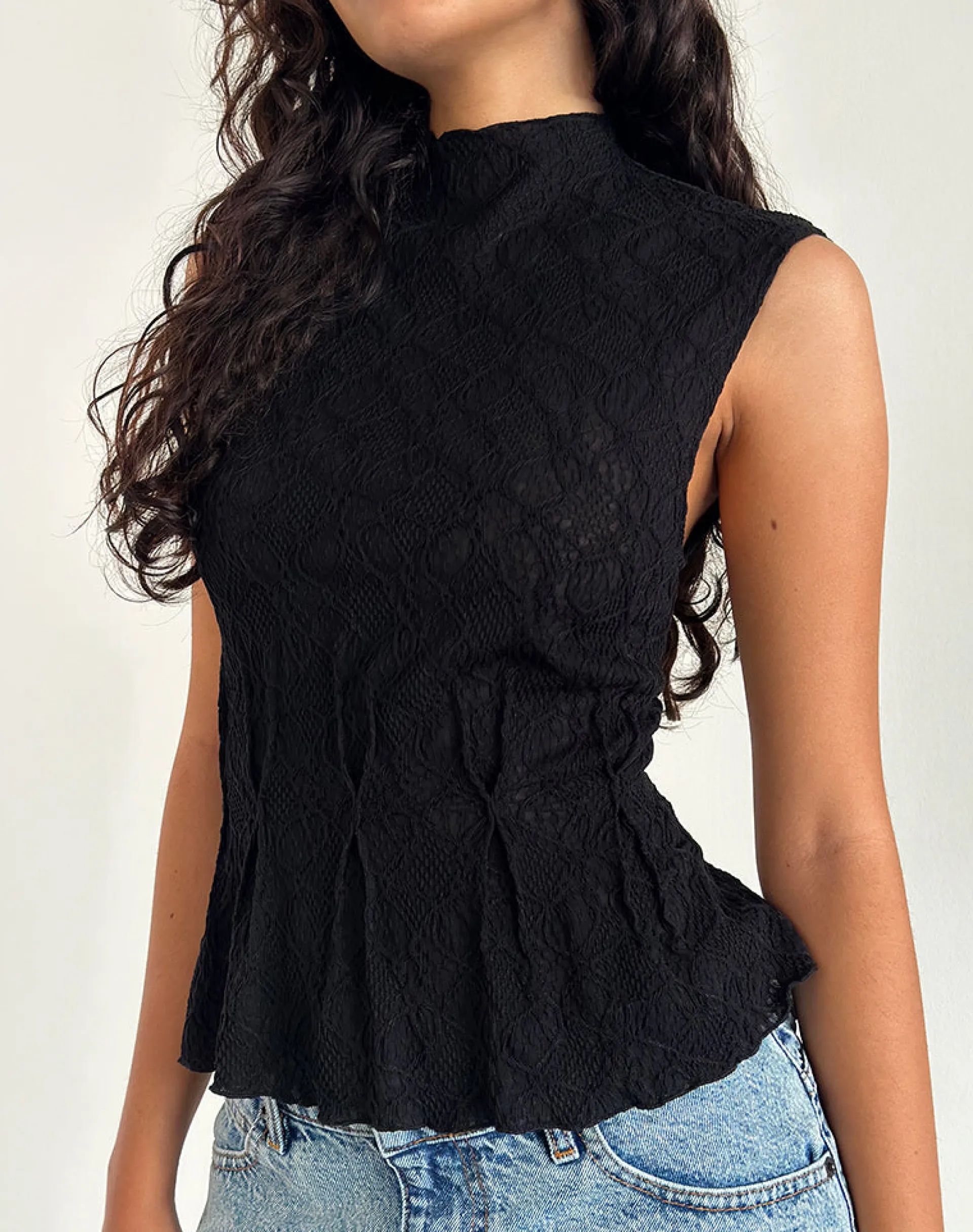 Motel Rocks Basic Tops | Vest Tops-Kimbra Top in Textured Black TexturedBlack