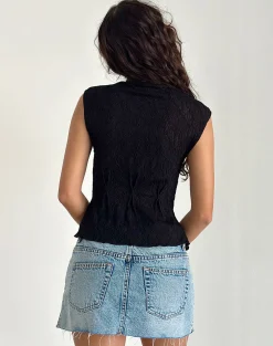 Motel Rocks Basic Tops | Vest Tops-Kimbra Top in Textured Black TexturedBlack