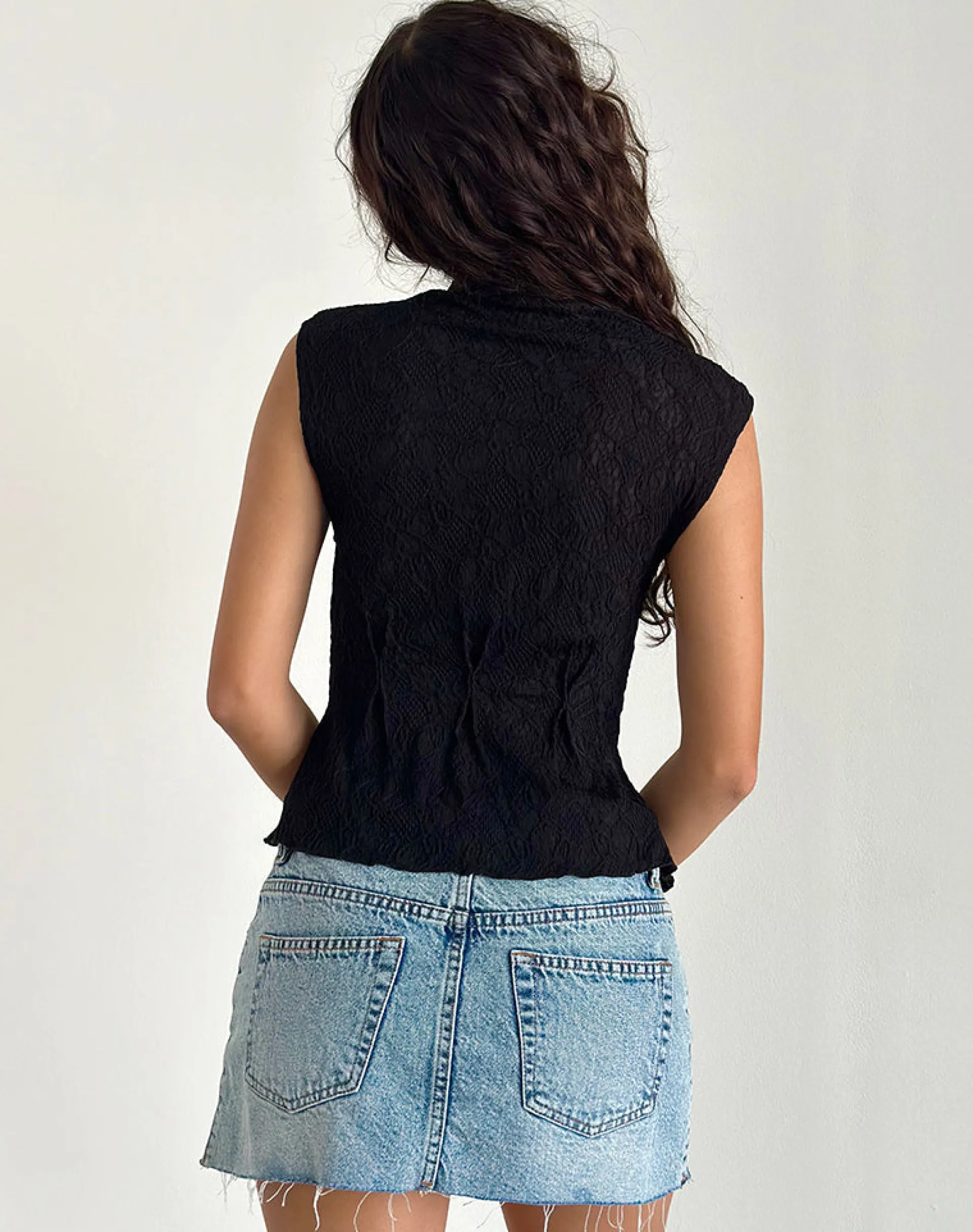 Motel Rocks Basic Tops | Vest Tops-Kimbra Top in Textured Black TexturedBlack