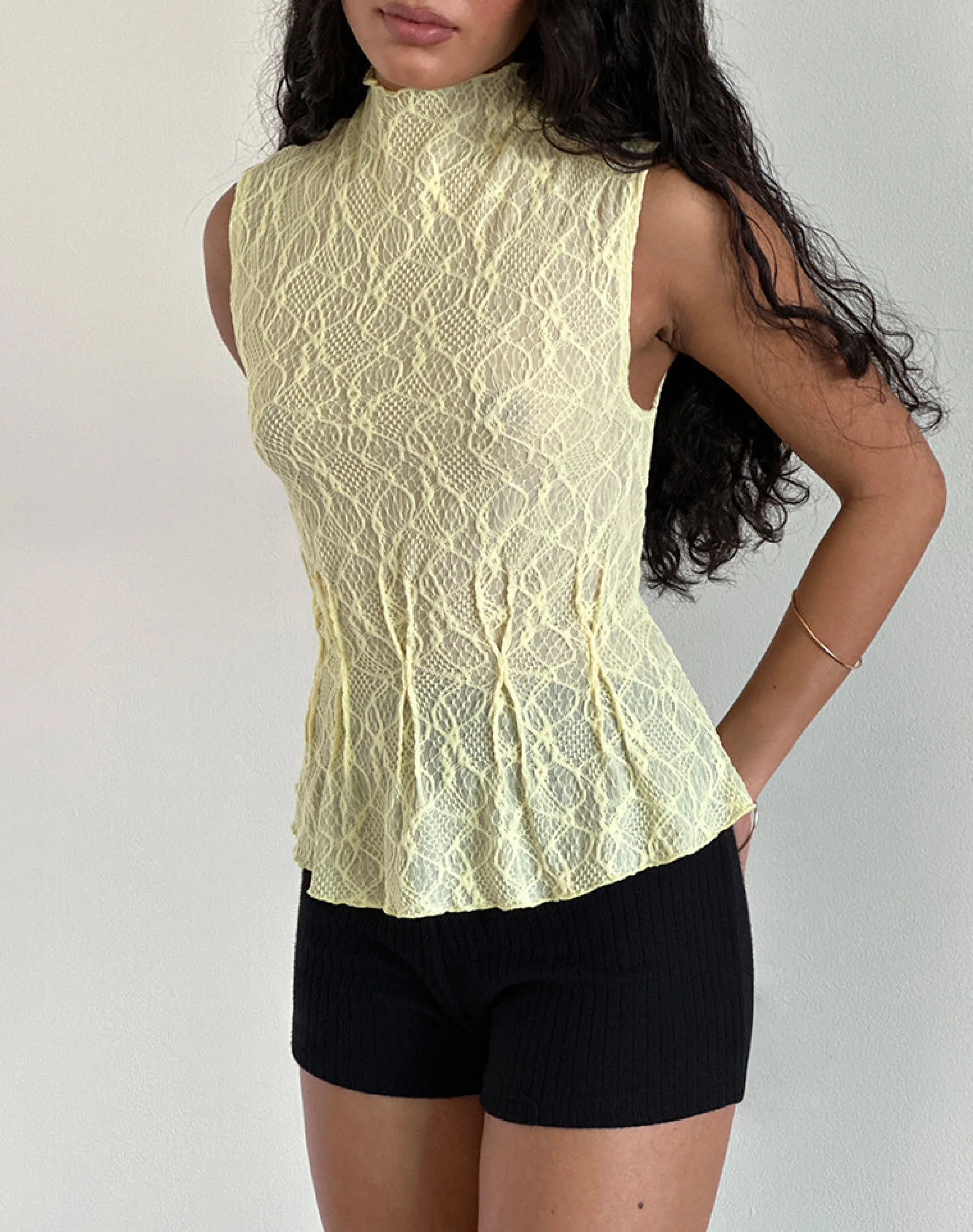 Motel Rocks Going Out Tops-Kimbra Top in Textured Yellow TexturedYellow