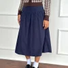 Motel Rocks A Line Skirts | Midi Skirts-Kiranila Midi Skirt in Baby Cord Ink Blue