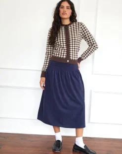 Motel Rocks A Line Skirts | Midi Skirts-Kiranila Midi Skirt in Baby Cord Ink Blue