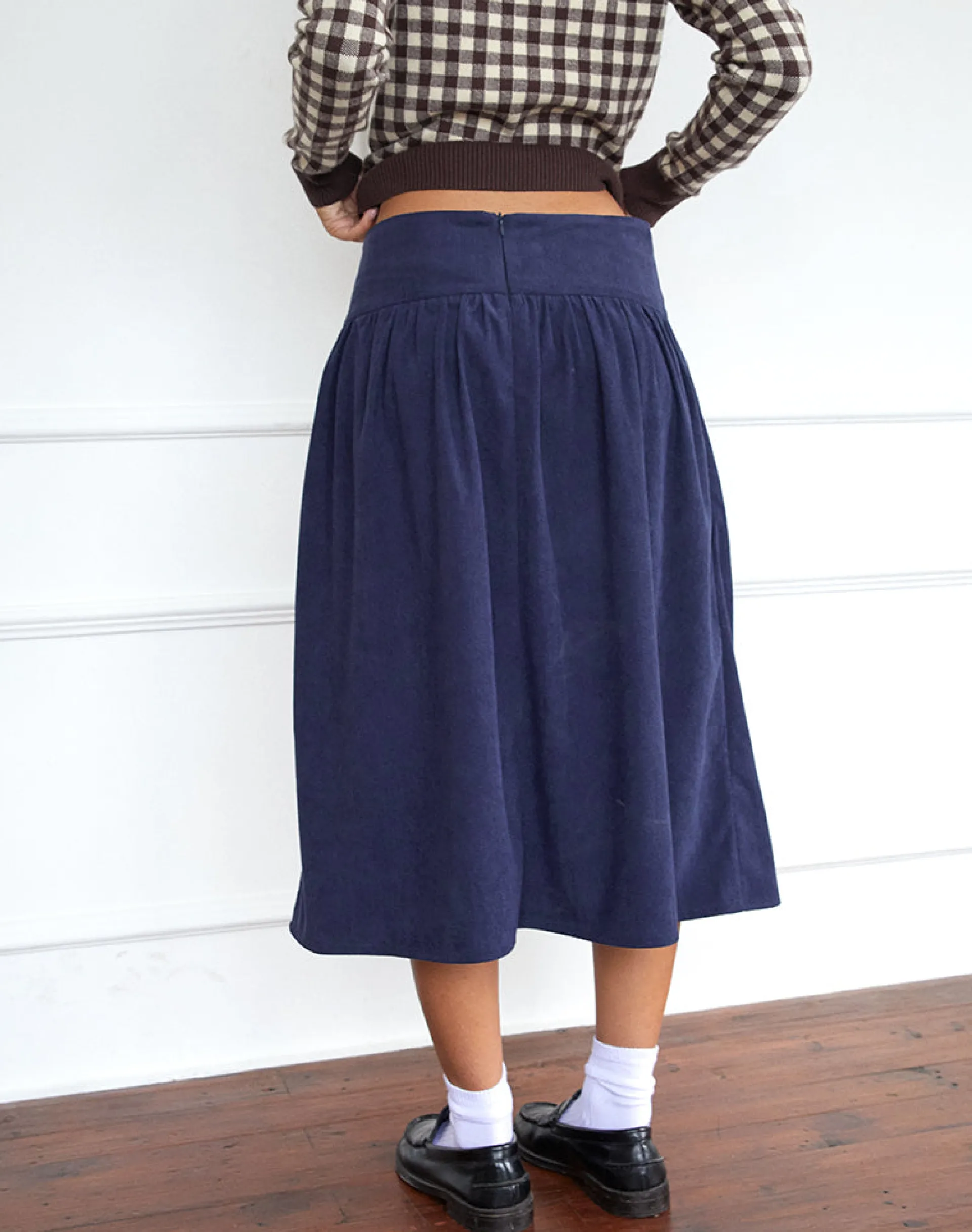 Motel Rocks A Line Skirts | Midi Skirts-Kiranila Midi Skirt in Baby Cord Ink Blue