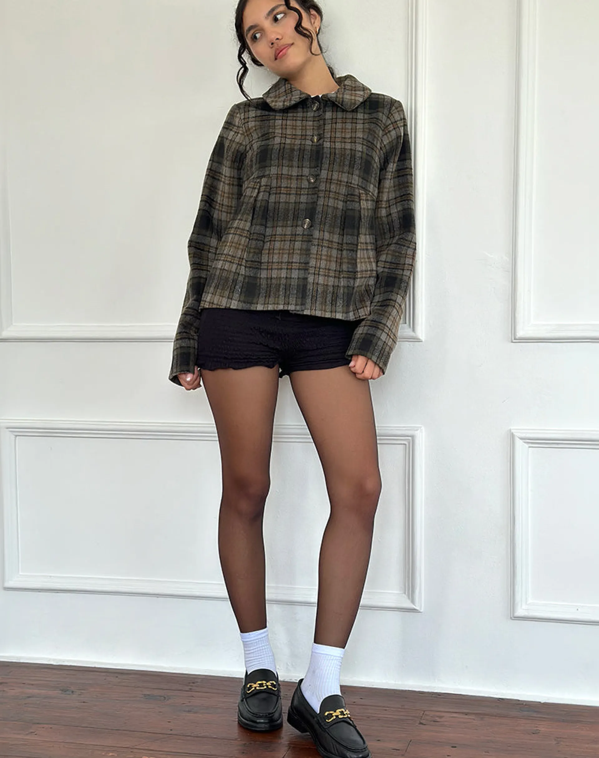 Motel Rocks Coats-Kisaki Swing Coat in Check Yellow