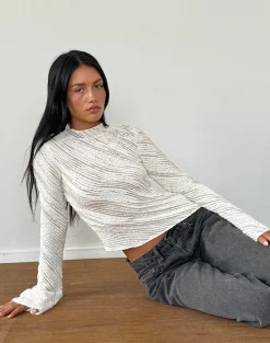Motel Rocks Long Sleeve Tops-Kittie Long Sleeve Top in Textured Ivory