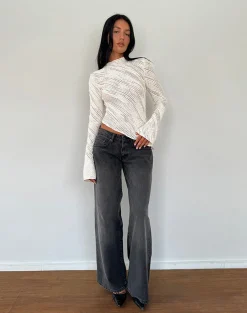 Motel Rocks Long Sleeve Tops-Kittie Long Sleeve Top in Textured Ivory