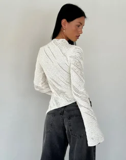 Motel Rocks Long Sleeve Tops-Kittie Long Sleeve Top in Textured Ivory