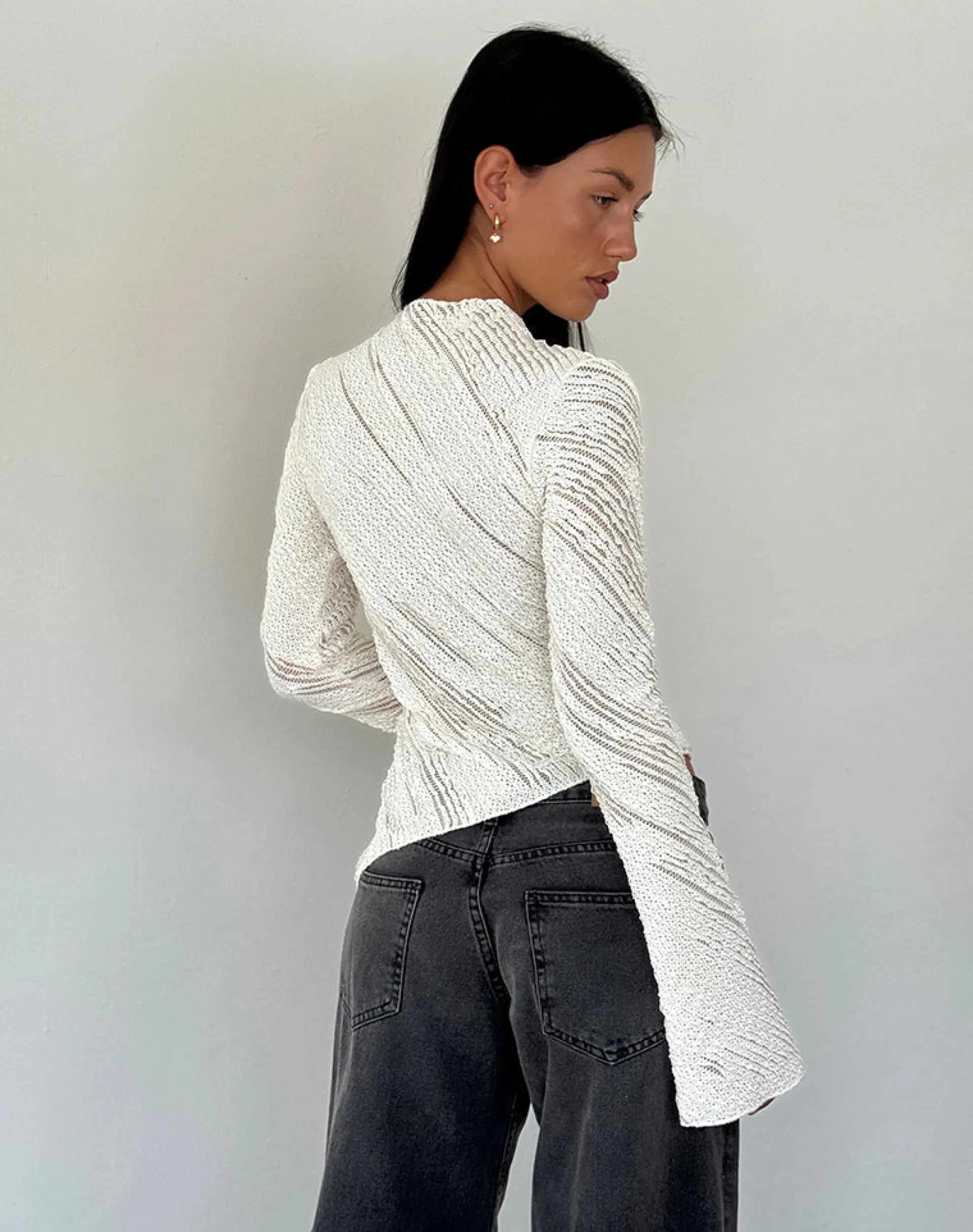 Motel Rocks Long Sleeve Tops-Kittie Long Sleeve Top in Textured Ivory