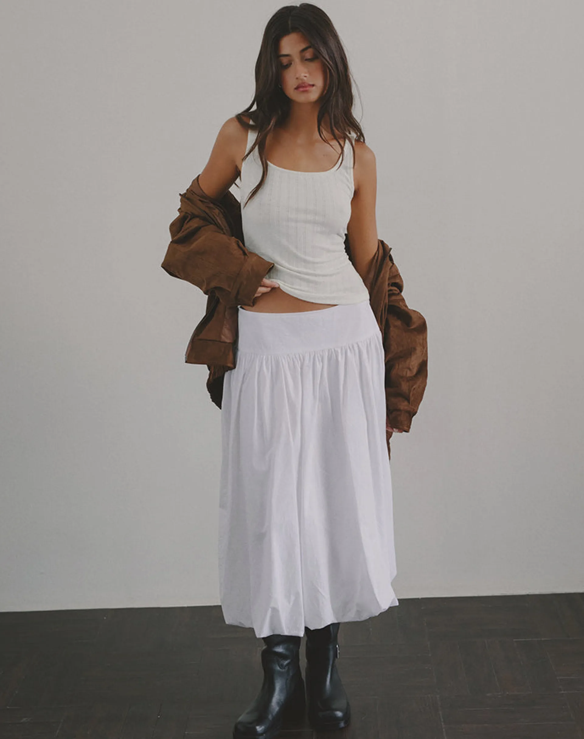 Motel Rocks Maxi Skirts-Kiyono Maxi Skirt in Poplin White