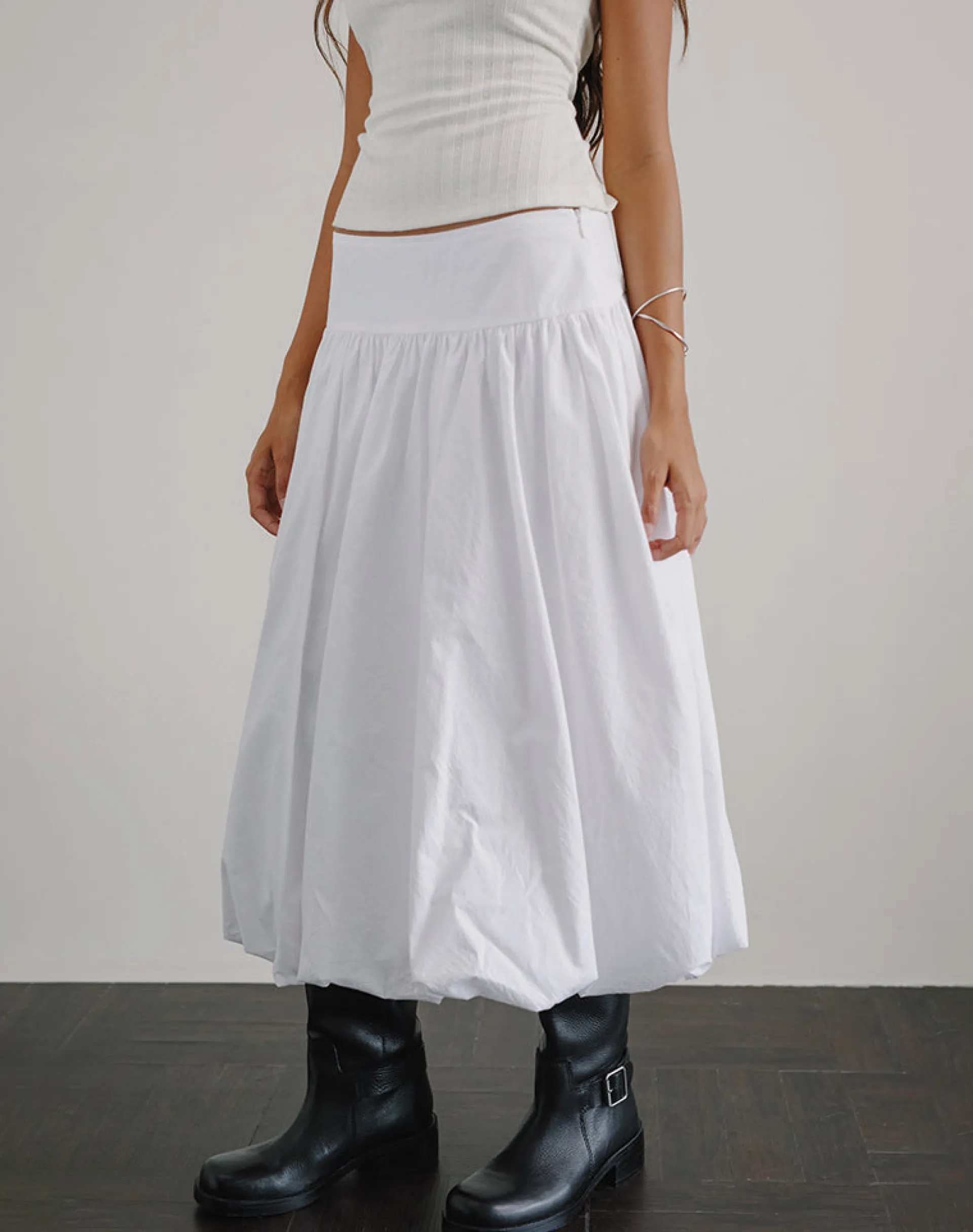 Motel Rocks Maxi Skirts-Kiyono Maxi Skirt in Poplin White