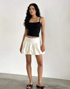 Motel Rocks Mini Skirts-Kiyowo Puffball Mini Skirt in Poplin Ivory PoplinIvory