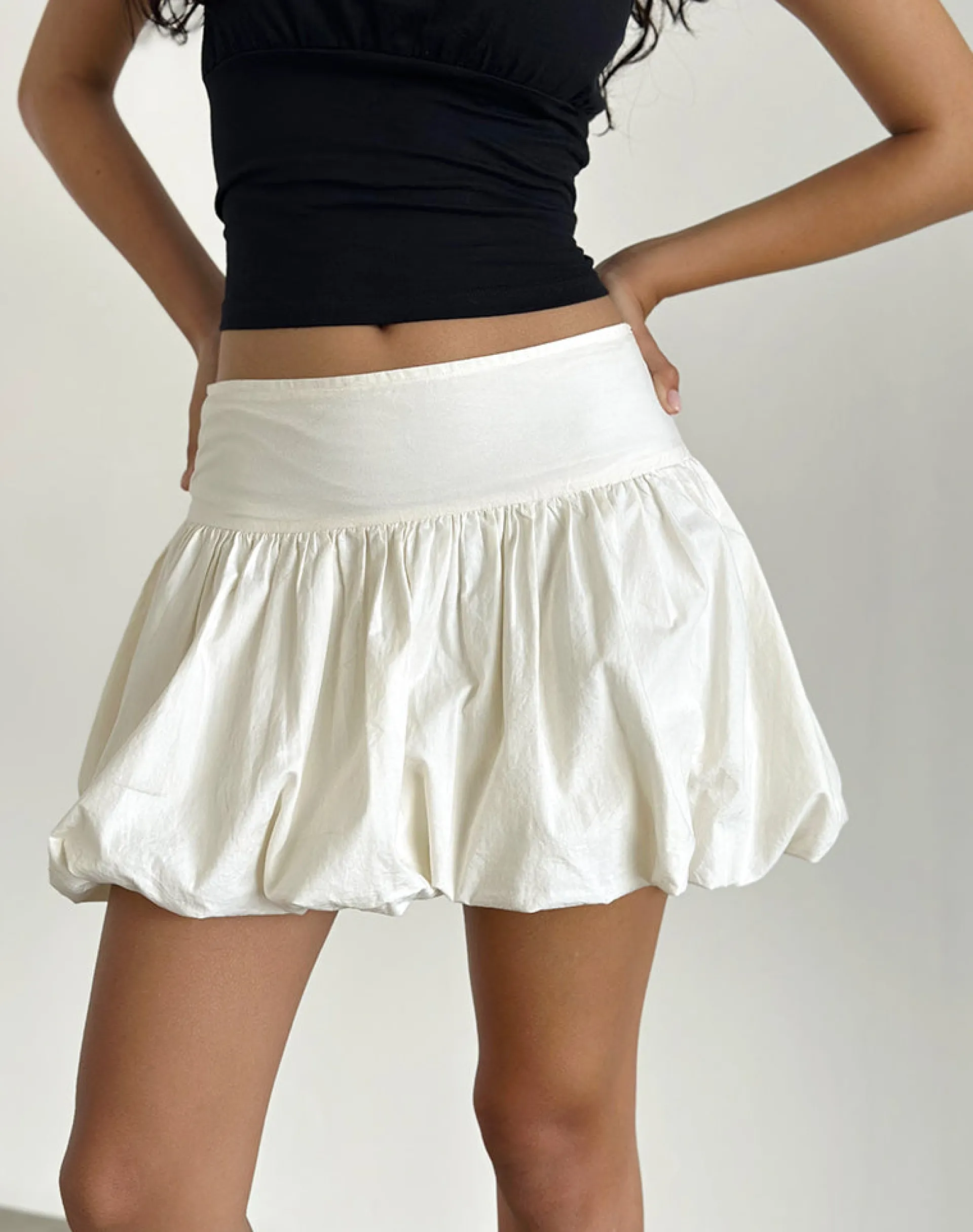 Motel Rocks Mini Skirts-Kiyowo Puffball Mini Skirt in Poplin Ivory PoplinIvory