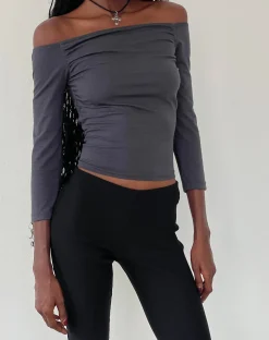 Motel Rocks Basics | Basic Tops-Koby Off Shoulder Bardot Top in Ocean Storm