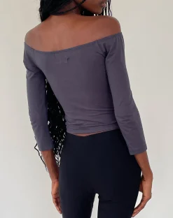 Motel Rocks Basics | Basic Tops-Koby Off Shoulder Bardot Top in Ocean Storm