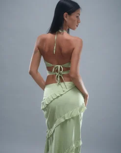 Motel Rocks Halterneck Tops | Strappy Tops-Koen Cut Out Top in Mint Sage